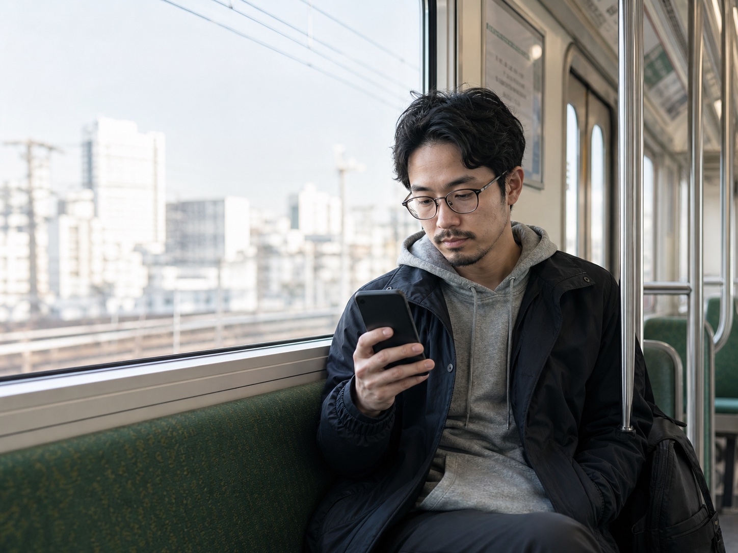 A developer reviewing a coding session on a train commute