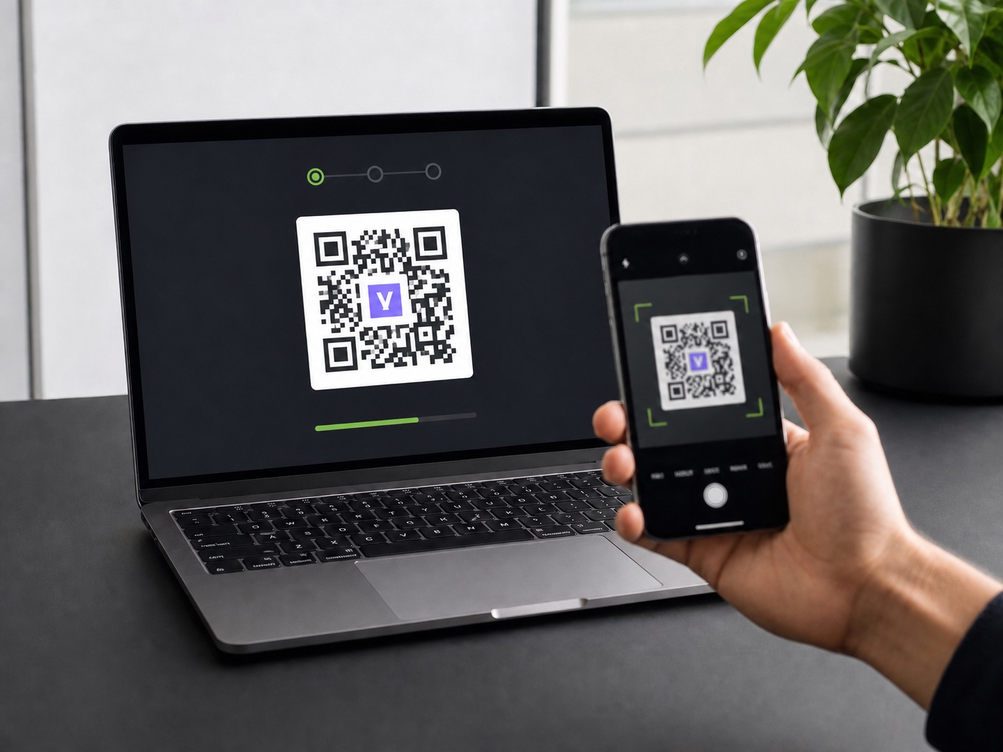 An iPhone scanning a Vibe Remote pairing QR code on a Mac